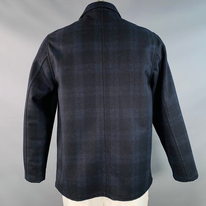EMILE LAFAURIE Size XL Navy Plaid Wool Blend Painter Jacket