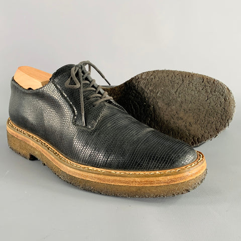 DRIES VAN NOTEN Size 7 Black Tan Leather Embossed Derby Shoes