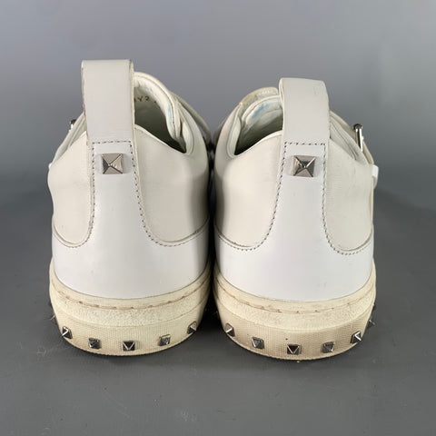 VALENTINO Size 9 White Studded Leather Strap Sneakers