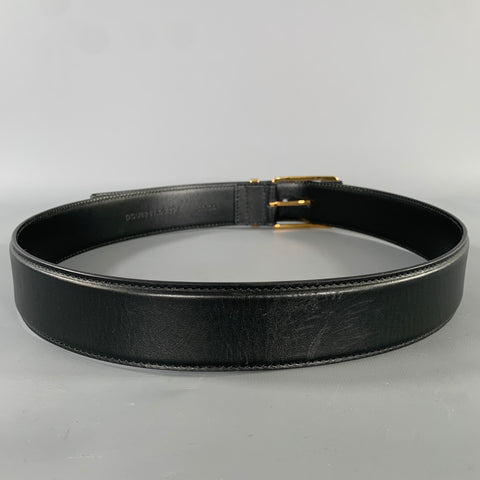 VERSACE Size 36 Black Gold Greca Goddess Leather Belt
