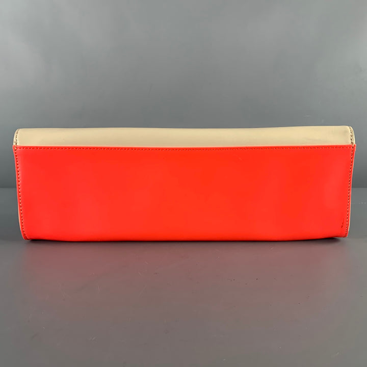 TED BAKER Beige Orange Color Block Leather Clutch Handbag