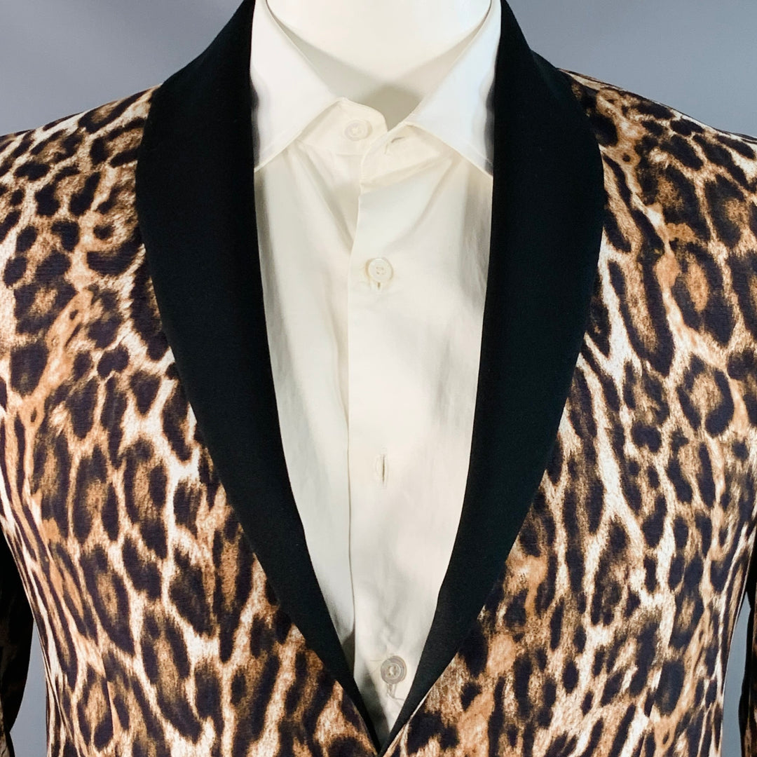 R13 Size L Brown Black White Animal Print Viscose Silk Shawl Collar Sport Coat