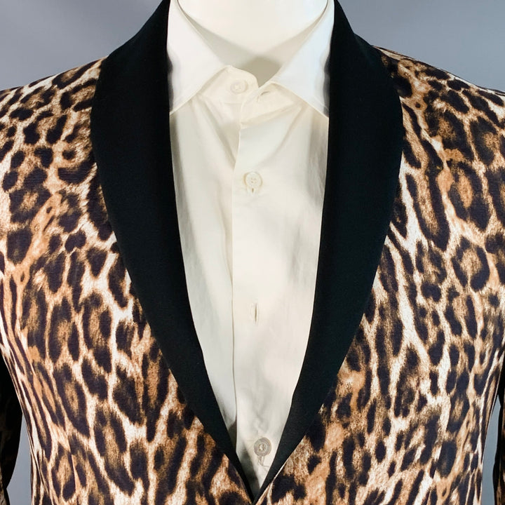 R13 Size L Brown Black White Animal Print Viscose Silk Shawl Collar Sport Coat