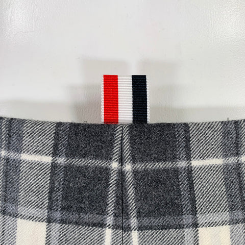THOM BROWNE Size 0 Grey Cream Wool Plaid Pencil Mid-Calf Skirt