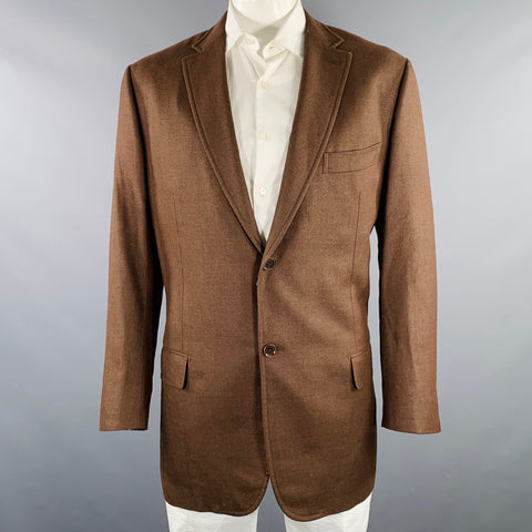 ISAIA Size 48 Brown Twill Linen Blend Notch Lapel Sport Coat