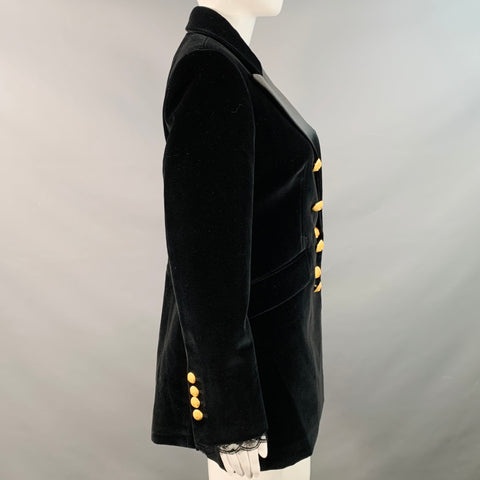 JOHANNA ORTIZ FW23 Size S Herencias del Alma Black Cotton Velvet Double Breasted Peak Lapel Coat