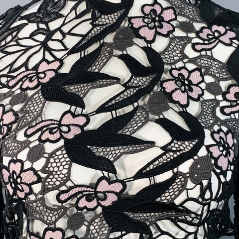 SELF-PORTRAIT Size 10 Black Pink Guipure Lace Floral See Through Dress Top