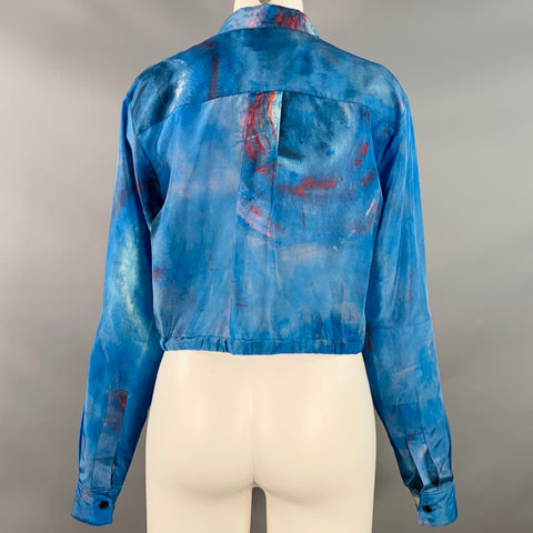 MARNI x FLAMINIA VERONESI Size S Blue Red Silk Watercolor Cropped Dress Top