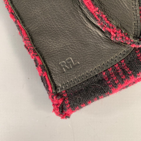RRL by RALPH LAUREN Size S/M Red Black Plaid Wool Leather Gloves