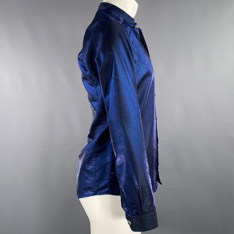 VERSACE CLASSIC Size S Navy Shimmery Polyester Blend Nehru Long Sleeve Shirt