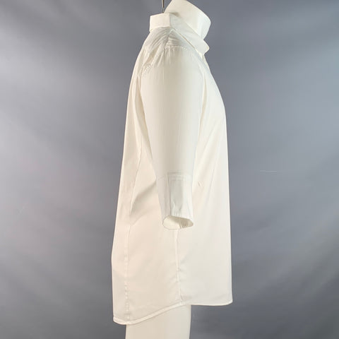 JIL SANDER Size 42 White Cotton Blend 3/4 Sleeves Long Sleeve Shirt