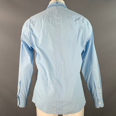 VALENTINO Size S Blue Beaded Embroidery Cotton Tuxedo Long Sleeve Shirt
