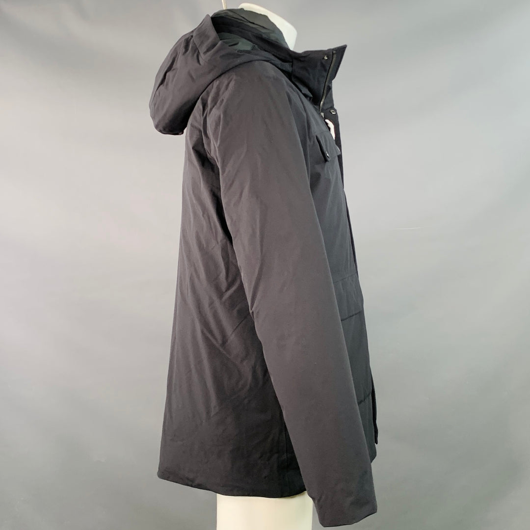 KJUS Size M Gian Black Polyamide Hooded Down Filled Zip Snaps Ski Jacket