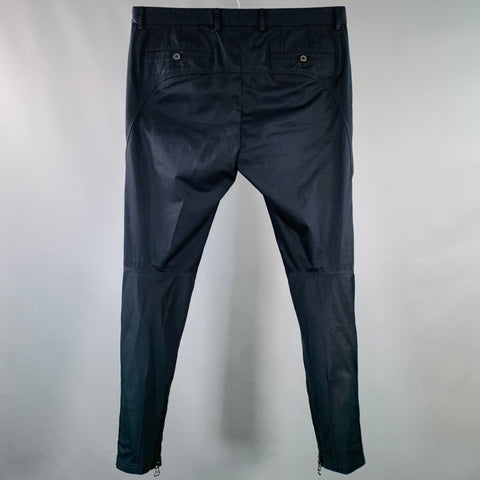 LANVIN Size 32 Navy Twill Cotton Tapered Ankle Zips Casual Pants