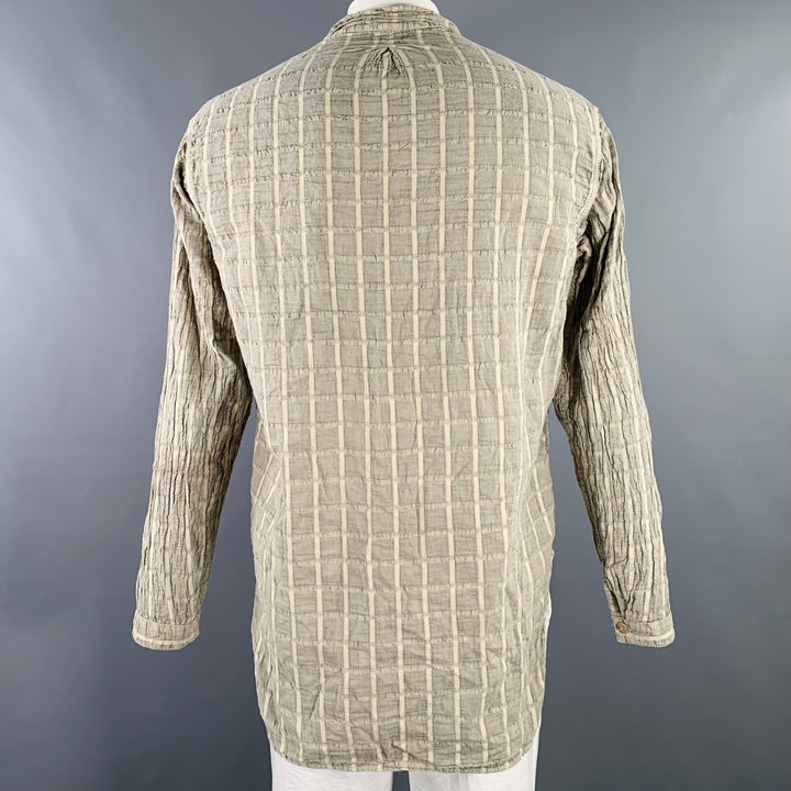 TENDER CO. Size L Grey Window Pane Cotton Patch Pockets Long Sleeve Shirt