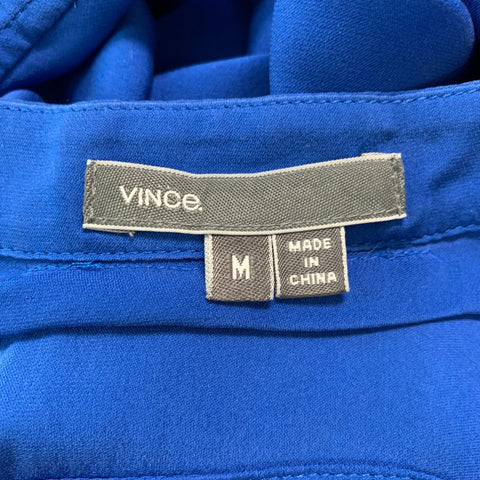 VINCE Size M Blue Silk Short Sleeve Casual Top