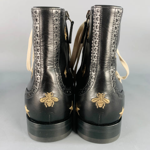 GUCCI Size 8.5 Dionysus Black Silver Gold Bee Stars Embroidery Buckle Boots