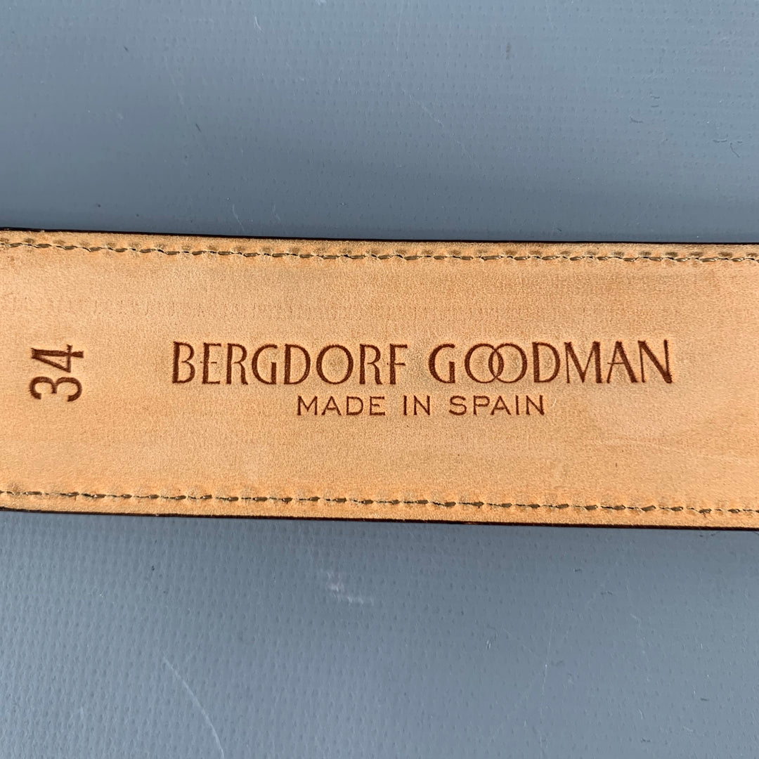 BERGDORF GOODMAN Size 34 Brown Silver Leather Belt