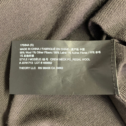 THEORY Size S Brown Wool Jersey Long Sleeve Crew Neck Pullover