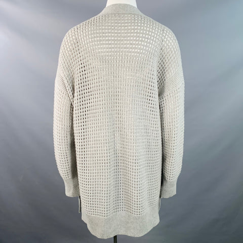 AGNONA Size L Grey Heather Cashmere Knit Mesh Open Front Cardigan