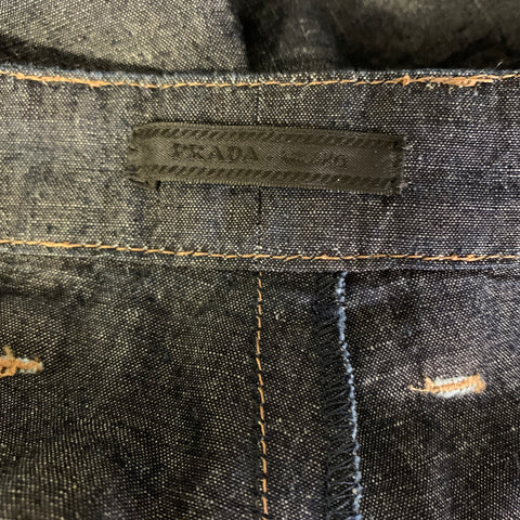 PRADA Size L Blue Indigo Contrast Stitch Cotton Linen Zip Fly Jeans
