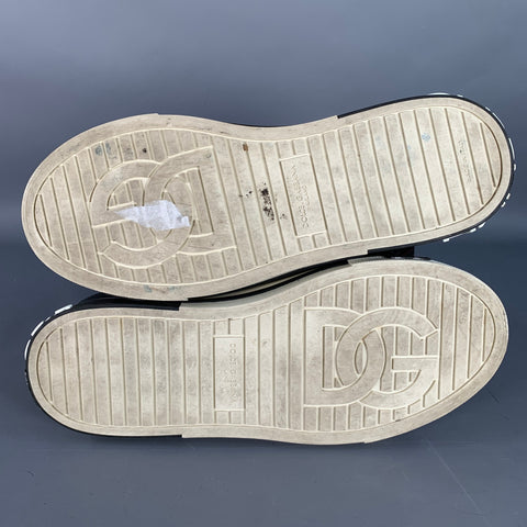 DOLCE & GABBANA Size 10 Black White Silver Logo Leather Sneakers