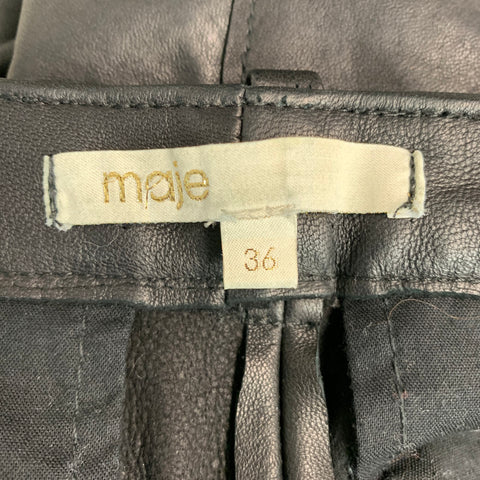 MAJE Size 0 Black Lamb Leather Cropped Casual Pants