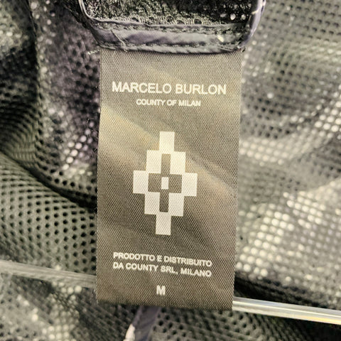 MARCELO BURLON Size M Black Grey Snake Polyamide Oversized Hooded Raincoat
