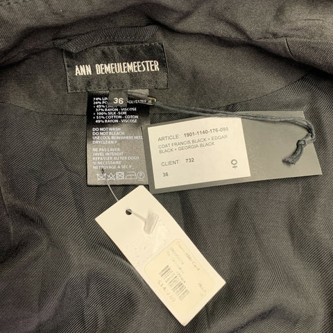 ANN DEMEULEMEESTER Size S Black Linen Blend Stripe Layered Double Breasted Trench Coat
