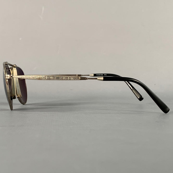 MATSUDA Silver Black Engraved Metal Aviator Sunglasses
