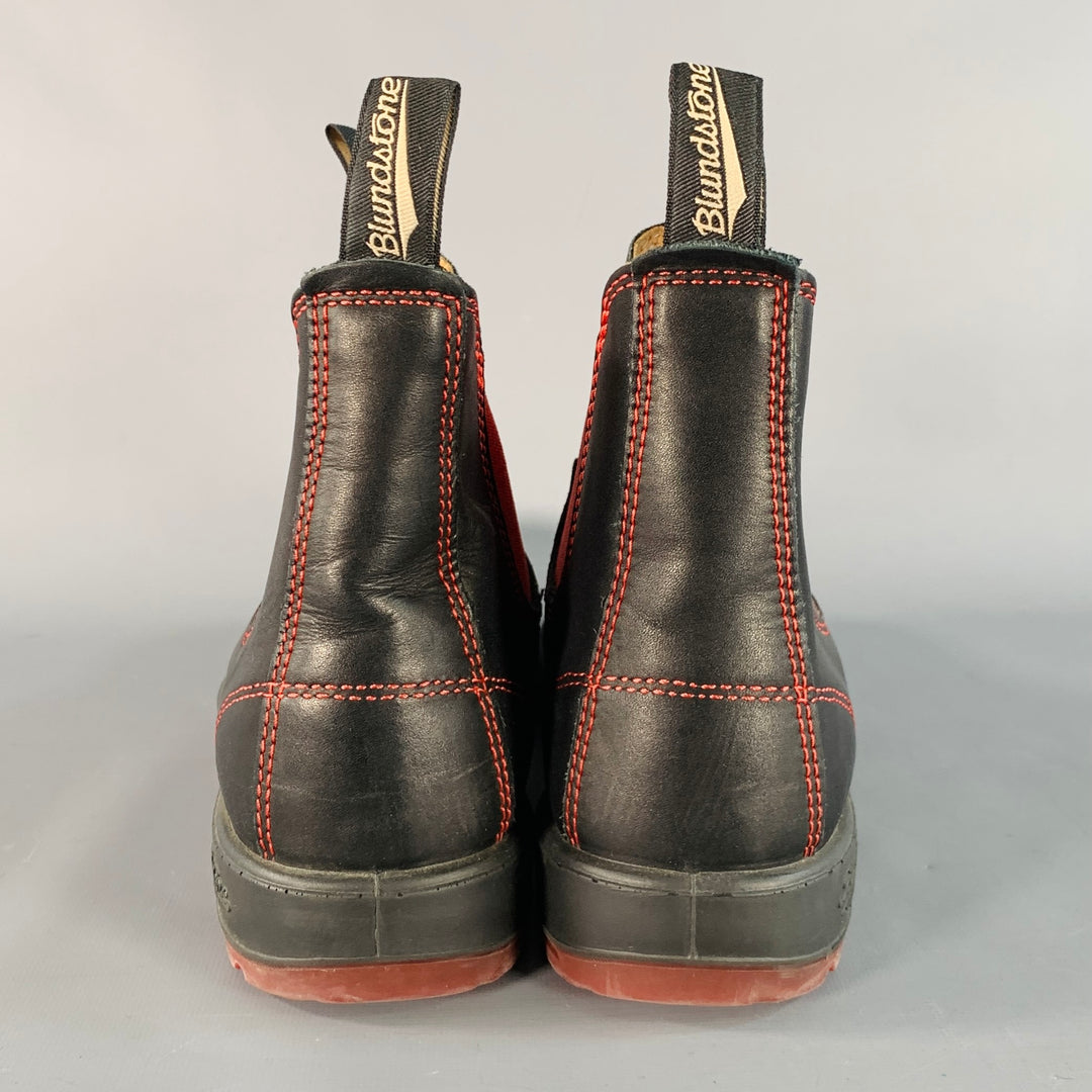 BLUNDSTONE Size 9.5 Black Red Contrast Stitch Leather Pull On Boots