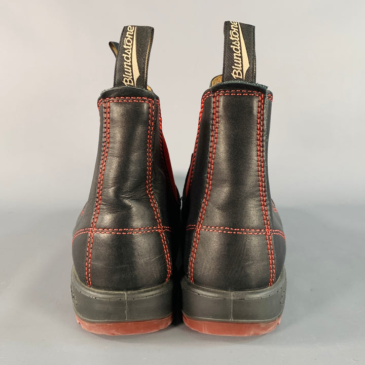 BLUNDSTONE Size 9.5 Black Red Contrast Stitch Leather Pull On Boots