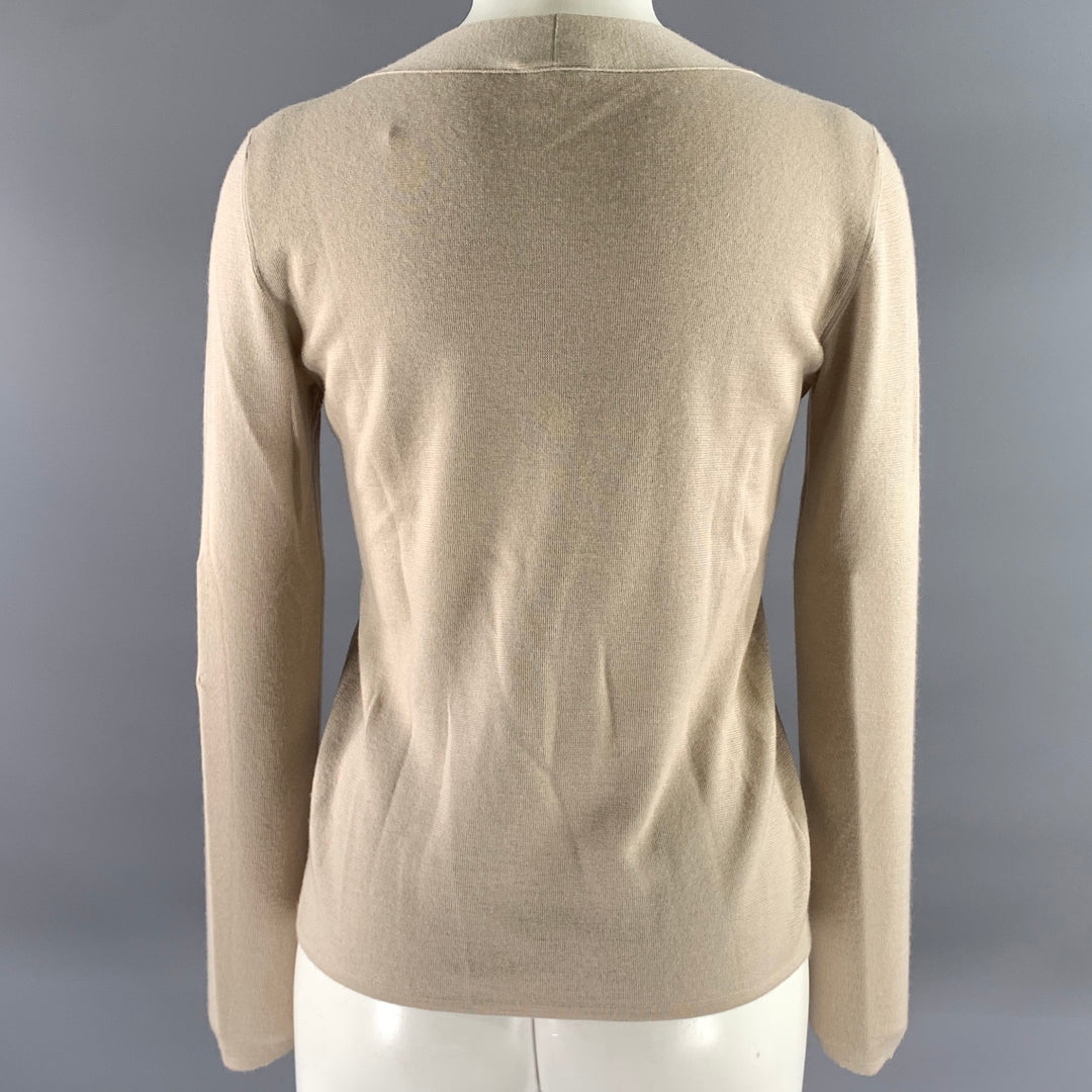 AKRIS Size 6 Beige Cashmere Blend Ribbed Scoopneck Sweater