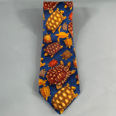YVES SAINT LAURENT Navy Brown Tortoise Silk Tie
