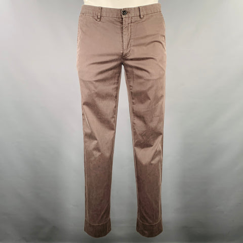 ERMENEGILDO ZEGNA Taille 34 Marron Mélange Coton Pantalon Décontracté à Devant Plat