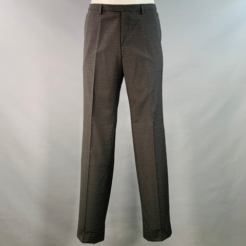 HUGO BOSS Size 42 Regular Grey Black Checkered Virgin Wool Notch Lapel Suit