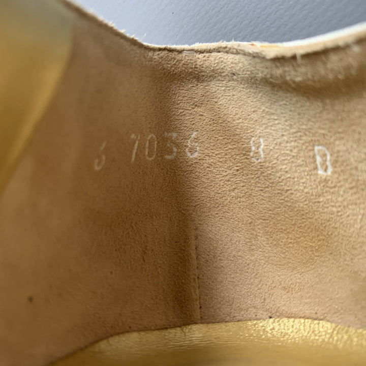 ESCADA Size 8 Ivory Silk Leather T- Strap Pumps