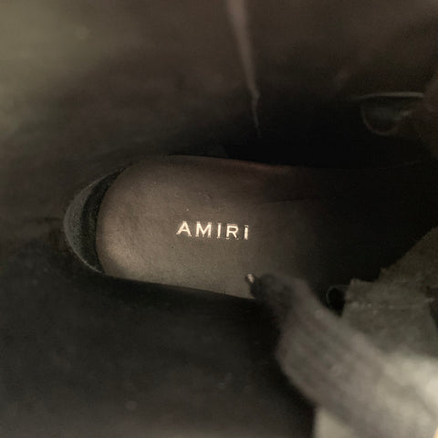 AMIRI Size 9 Black Shimmery Leather Lace-Up Boots