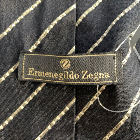 ERMENEGILDO ZEGNA Black Grey Dotted Stripe Silk Tie