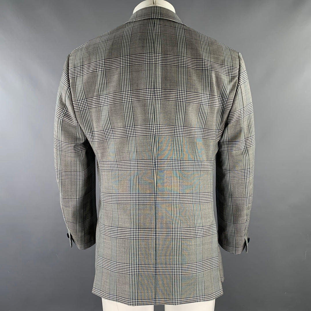 PORTS 1961Size 40 Grey Navy Plaid Wool Peak Lapel Sport Coat