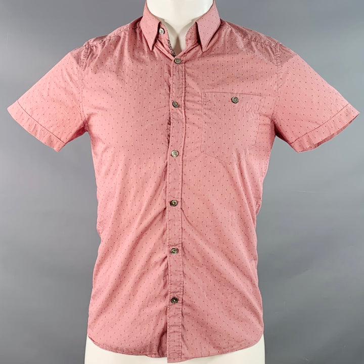 TED BAKER Size XS Bwenno Red White Dots Cotton Blend One pocket Short Sleeve Shirt