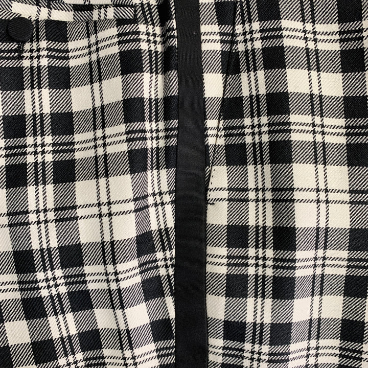 BURBERRY Size 36 Black White Plaid Wool Mohair Side Tabs Tapered Dress Pants