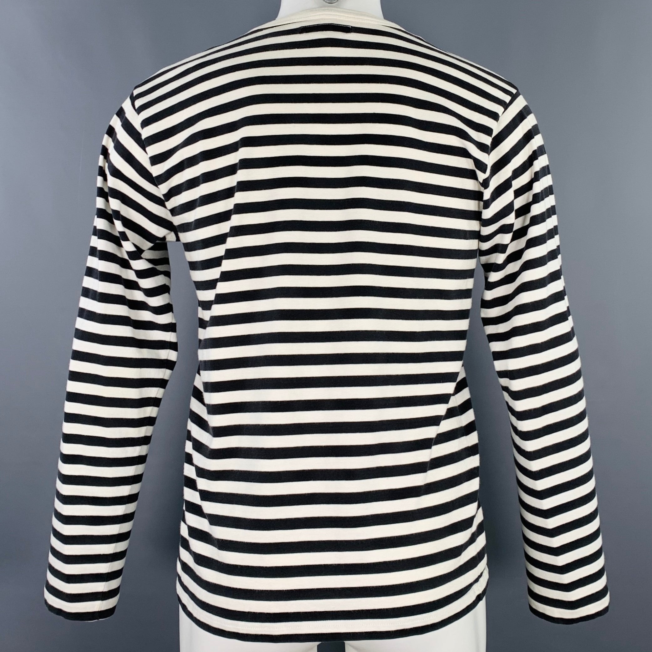 AGNÈS B. Size M Black White Stripe Cotton Long Sleeve T-shirt