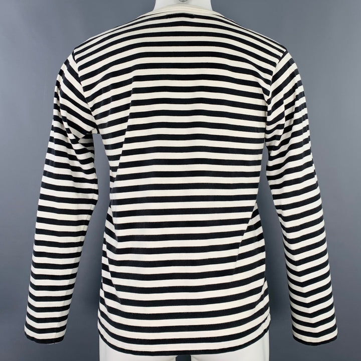 AGNÈS B. Size M Black White Stripe Cotton Long Sleeve T-shirt