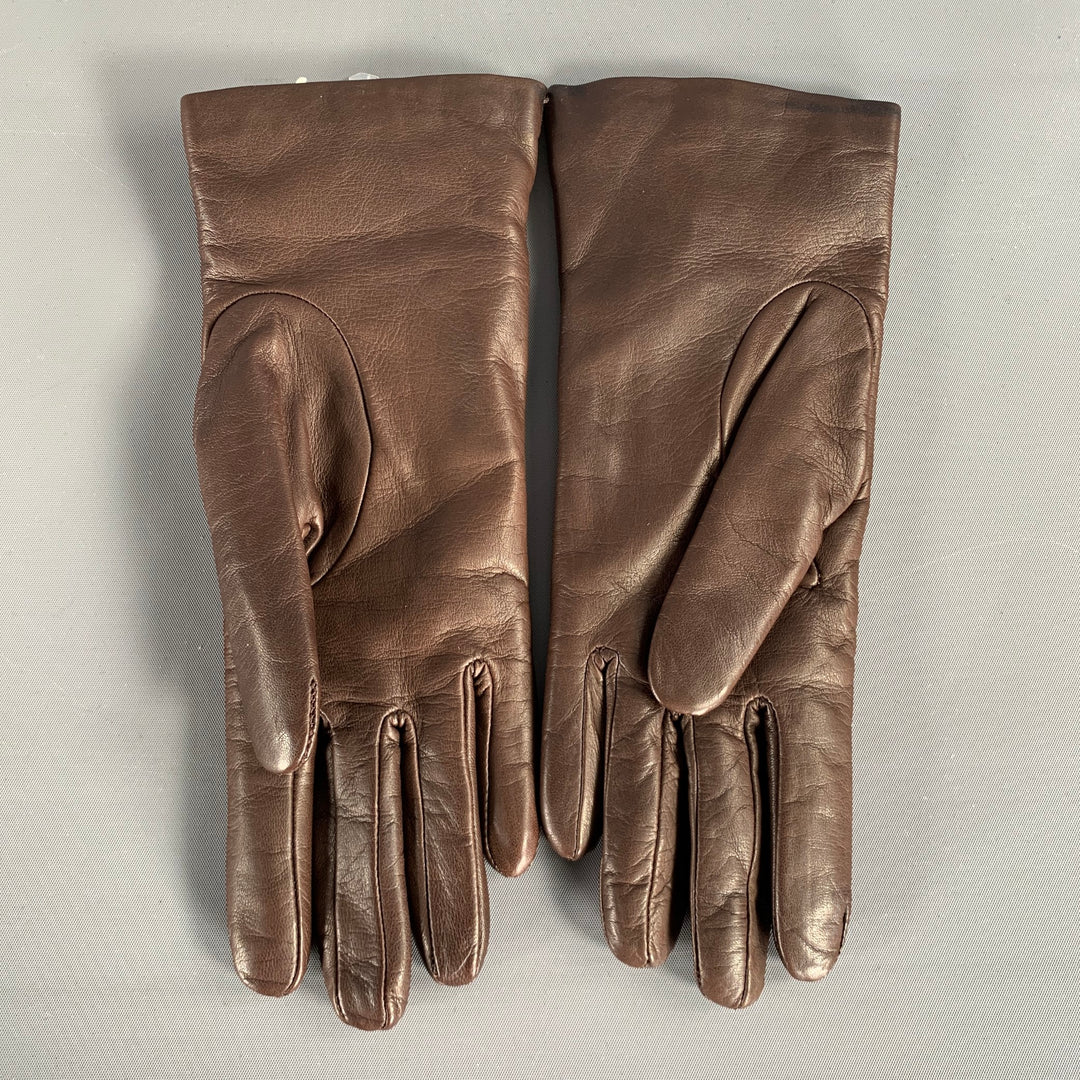BLOOMINGDALE'S Size 6 Brown Leather Cashmere Gloves