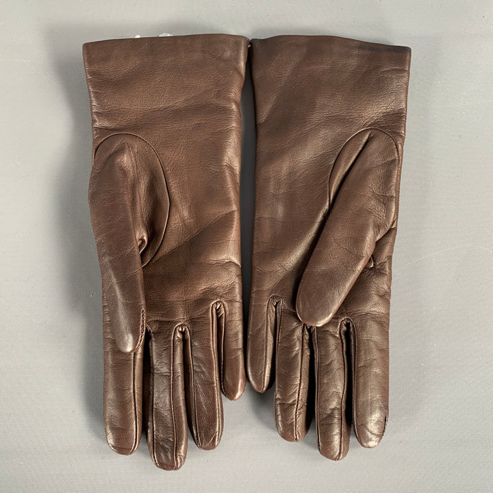 BLOOMINGDALE'S Size 6 Brown Leather Cashmere Gloves