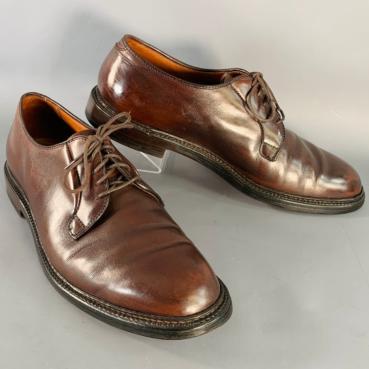 ALDEN Size 10 Plain Toe Blucher Brown Leather Lace-Up Shoes