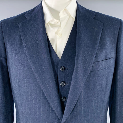 BROOKS BROTHERS Size 42 Navy Grey Pinstripe Wool 3PC Suit