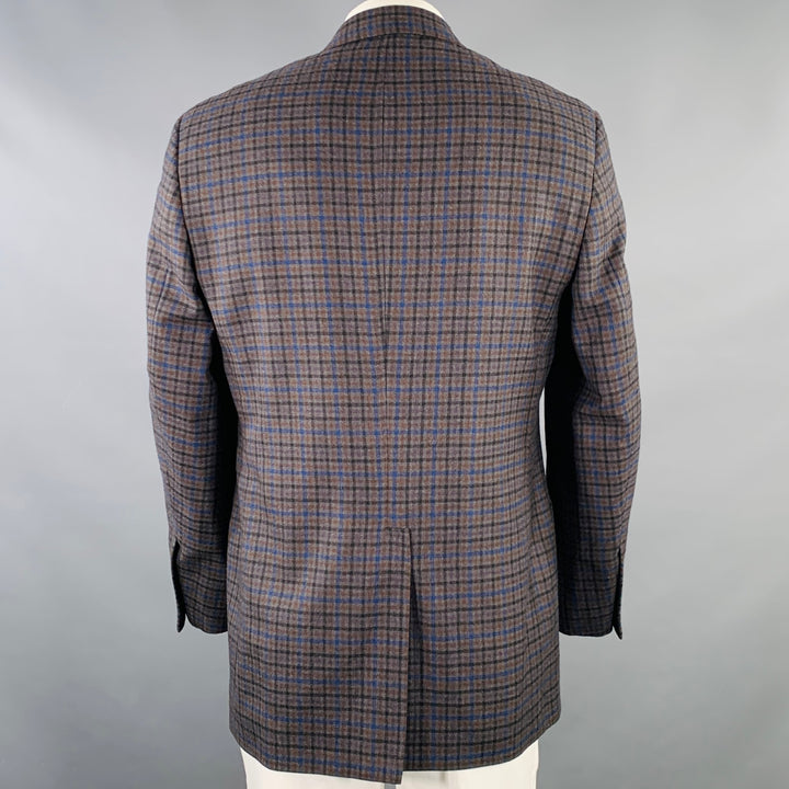 O'CONNELL'S Size 42 Grey Blue Orange Checkered Sport Coat