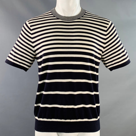 T-shirt col rond en coton rayé blanc et marine PS by PAUL SMITH Taille M